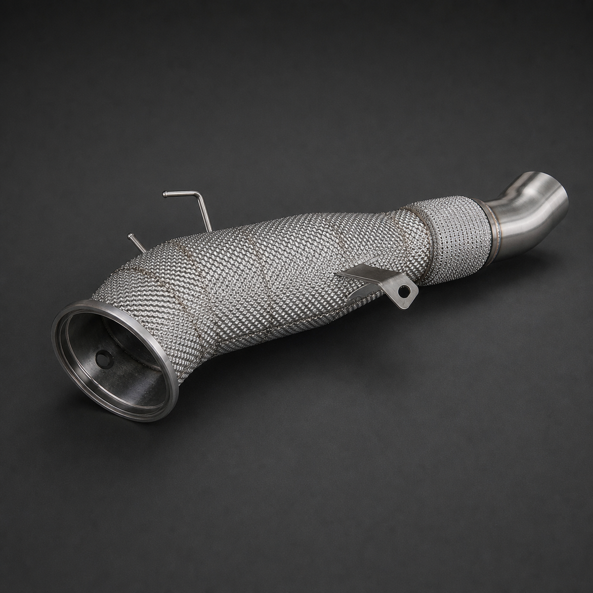 VCTR Performance BMW M340i/M440i G20/G22 Gen 3 B58 Downpipe — Heat Shield – side three-quarter view