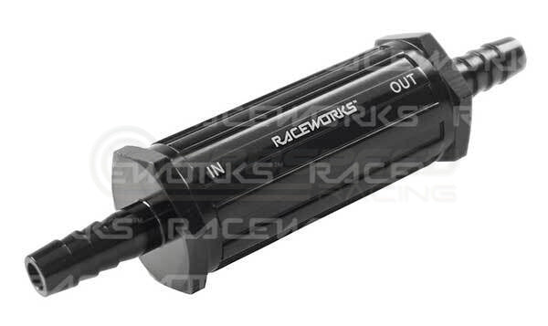 Raceworks Inline Fuel Filter 5/16" Barbs w/30 Micron Bronze Sintered Filter