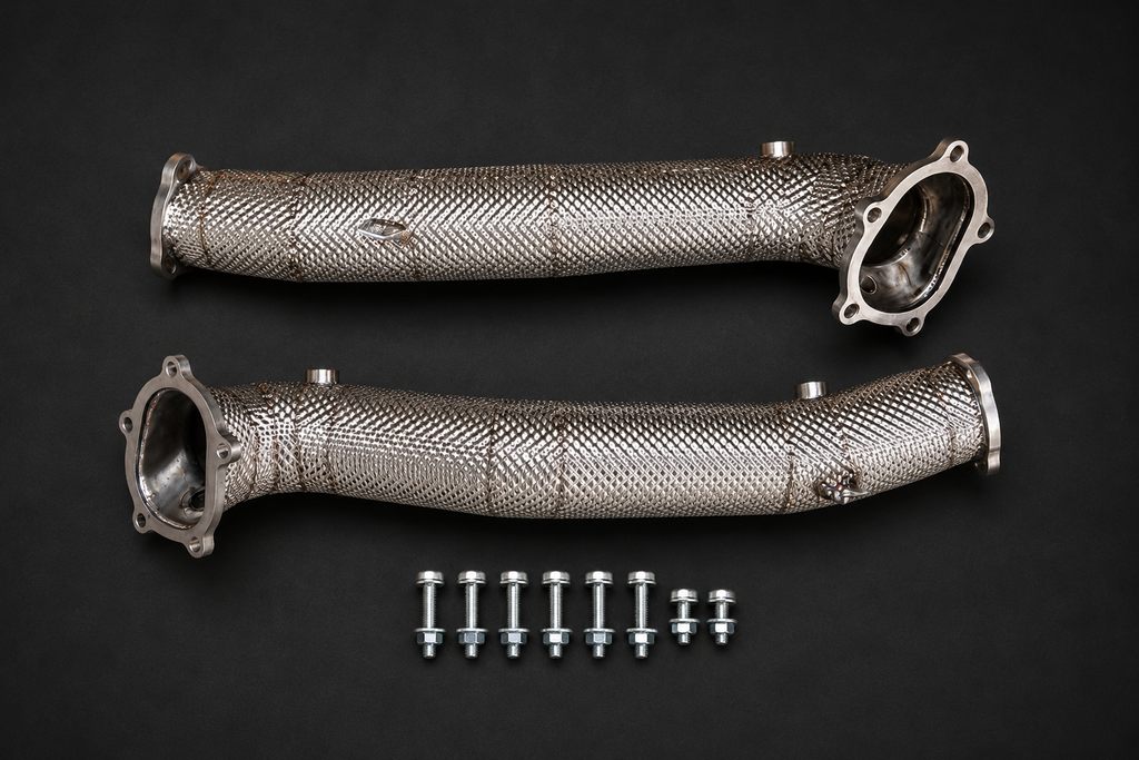 VCTR Performance Audi S6/RS6 4G C7 / RS7 Catless Heat Shield Downpipes — 3 Inch