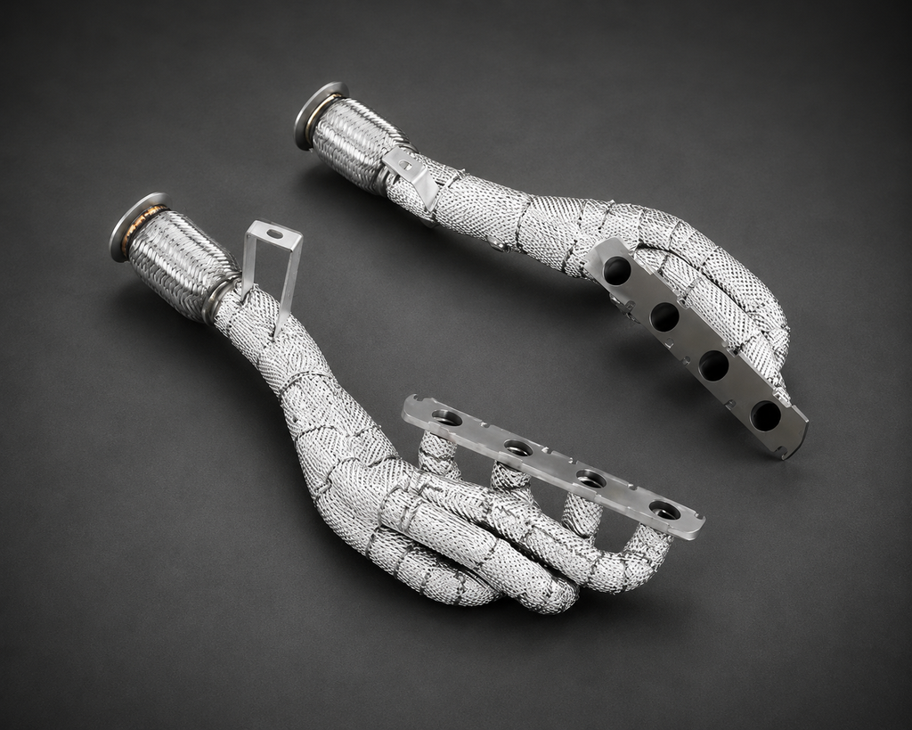 VCTR Performance Audi R8 V8 4.2 Catless Exhaust Manifold — Heat Wrapped
