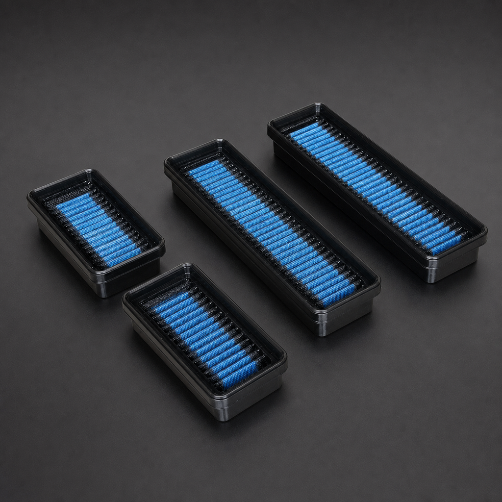 VCTR Performance BMW X3 M/X4 M F97/F98 Replacement Intake Filters — Blue – elevated top view