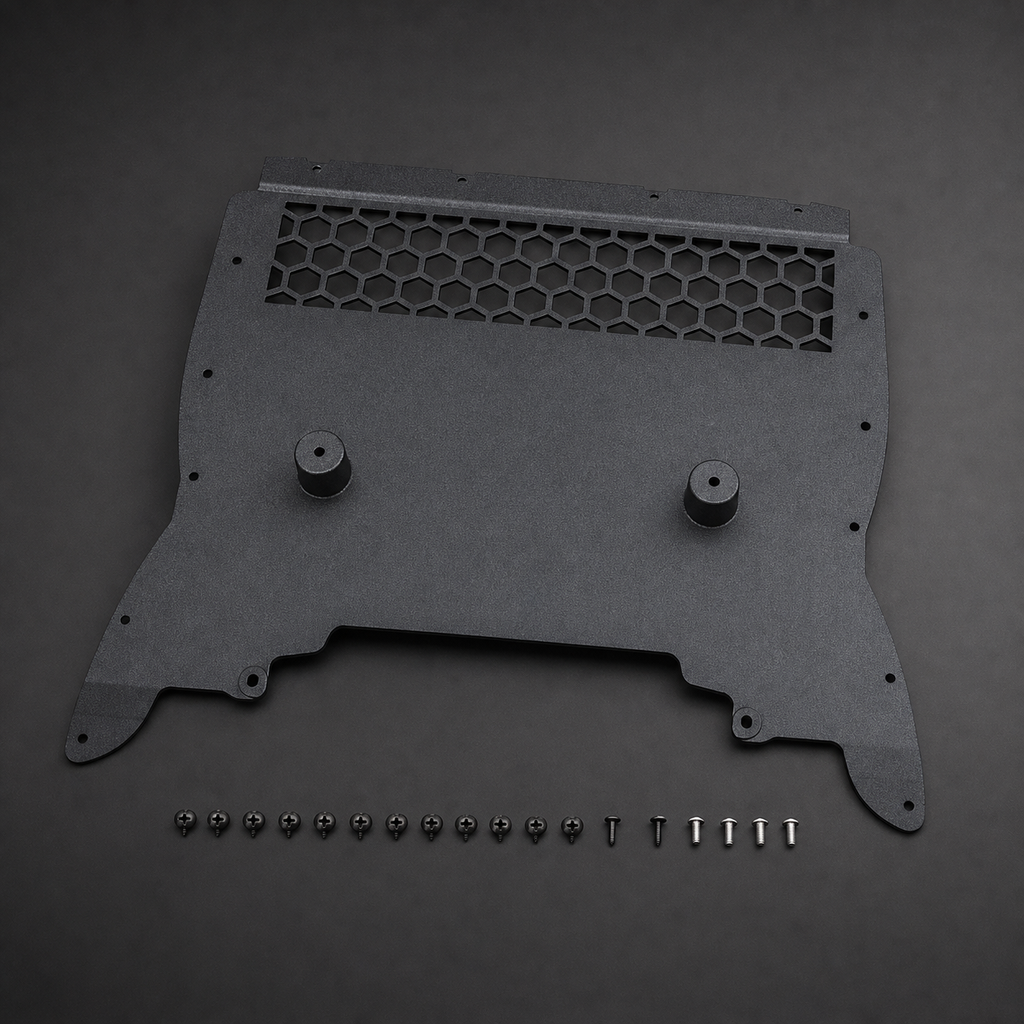 VCTR Performance BMW M5/M8 F90/F91/F92/F93 Aluminium Oil Cooler Guard – elevated top view