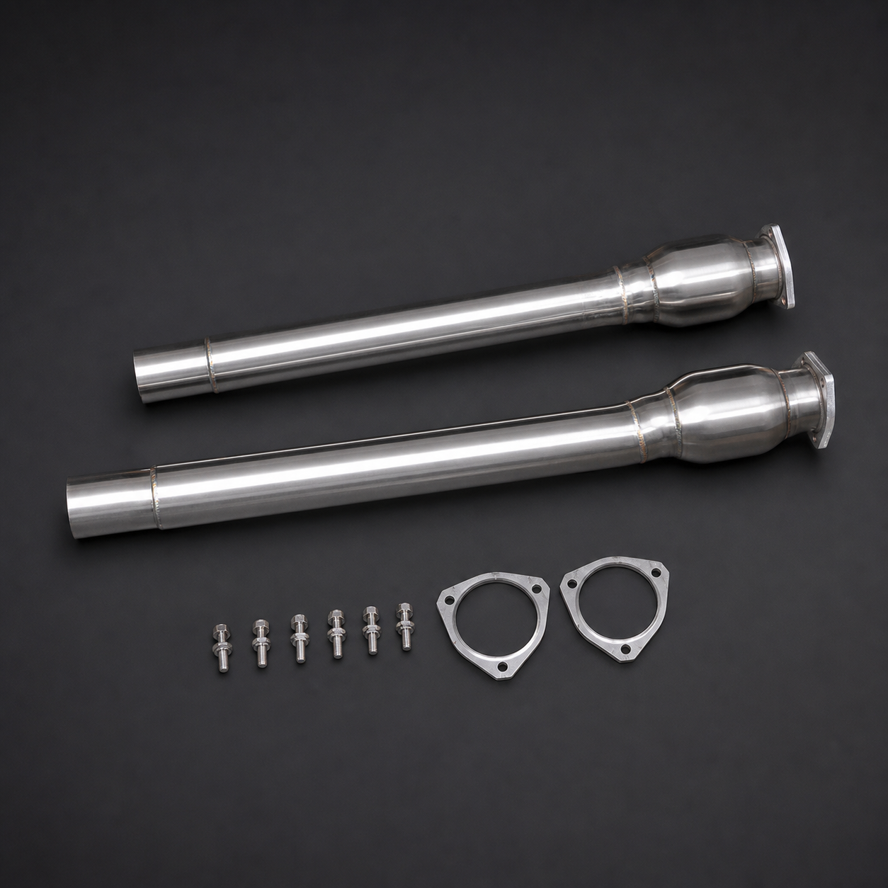VCTR Performance Audi RS3 8V/TTRS 8S 2.5 TFSI Catted Mid Pipes – front three-quarter view