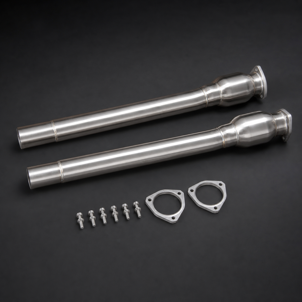 VCTR Performance Audi RS3 8V/TTRS 8S 2.5 TFSI Catted Mid Pipes – side three-quarter view