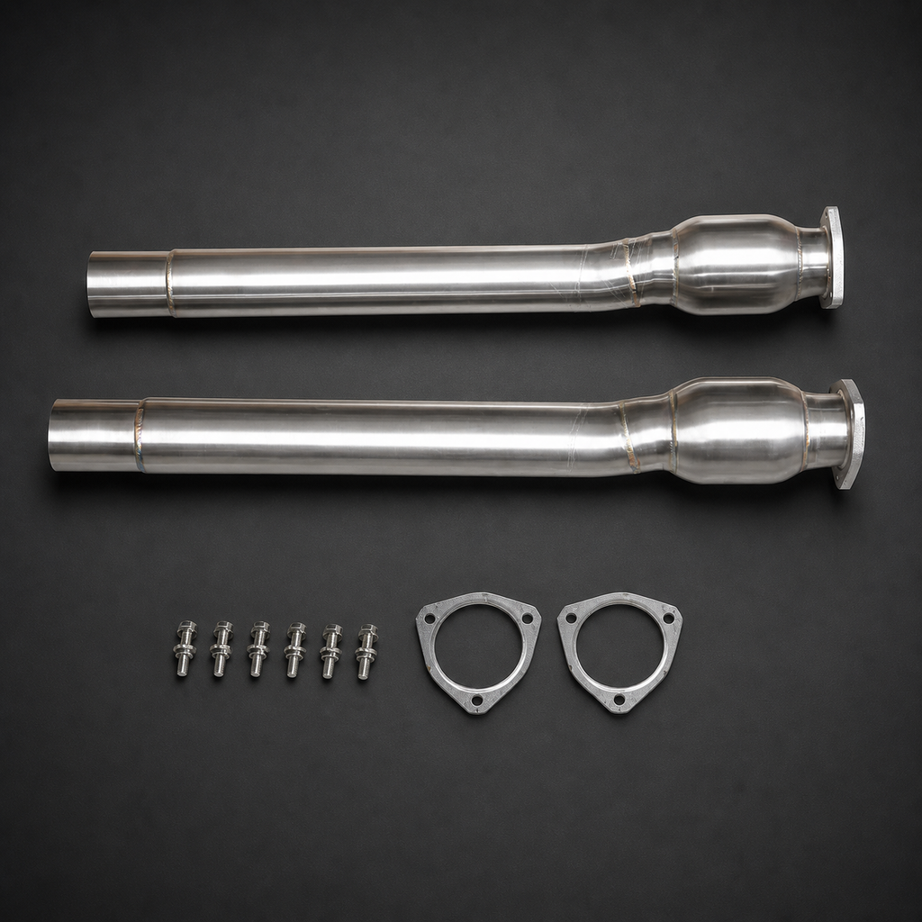 VCTR Performance Audi RS3 8V/TTRS 8S 2.5 TFSI Catted Mid Pipes – elevated top view