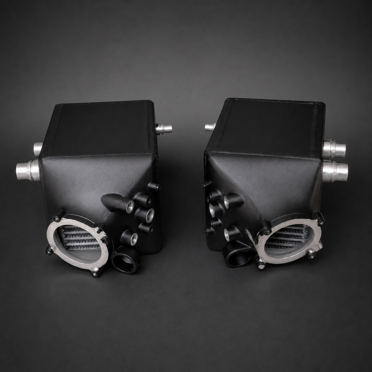 VCTR Performance BMW M5/M6 F10/F12/F13 S63 Twin Intercooler Upgrade — Black – front three-quarter view