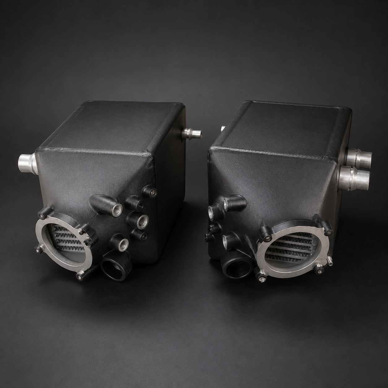 VCTR Performance BMW M5/M6 F10/F12/F13 S63 Twin Intercooler Upgrade — Black – side three-quarter view