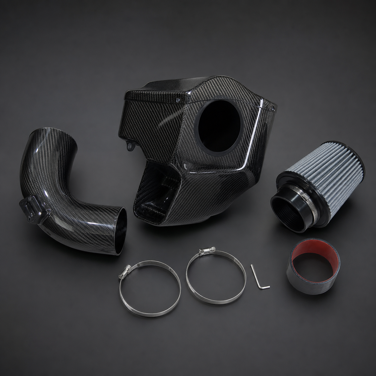 VCTR Performance BMW 340i/440i F30/F32 B58 Carbon Fibre Intake System – side three-quarter view