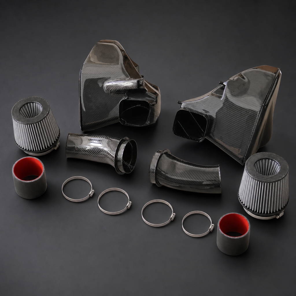 VCTR Performance BMW M5 F90 S63 Carbon Fibre Intake System – side three-quarter view