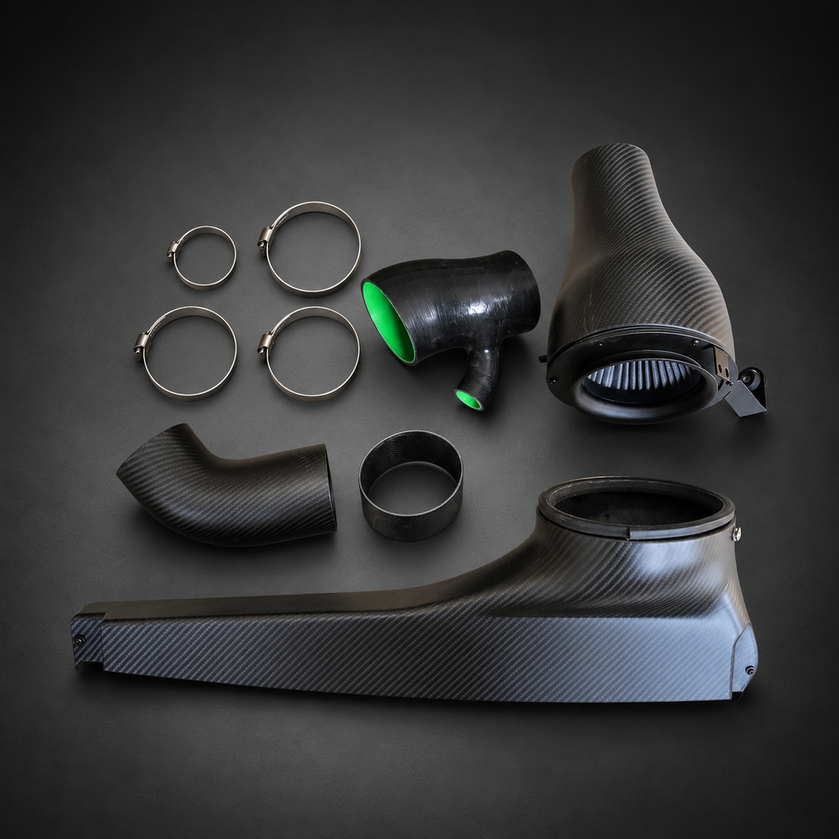 VCTR Performance Audi S3 8Y / VW Golf R MK8 Carbon Fibre Intake System — Matte — studio view 1