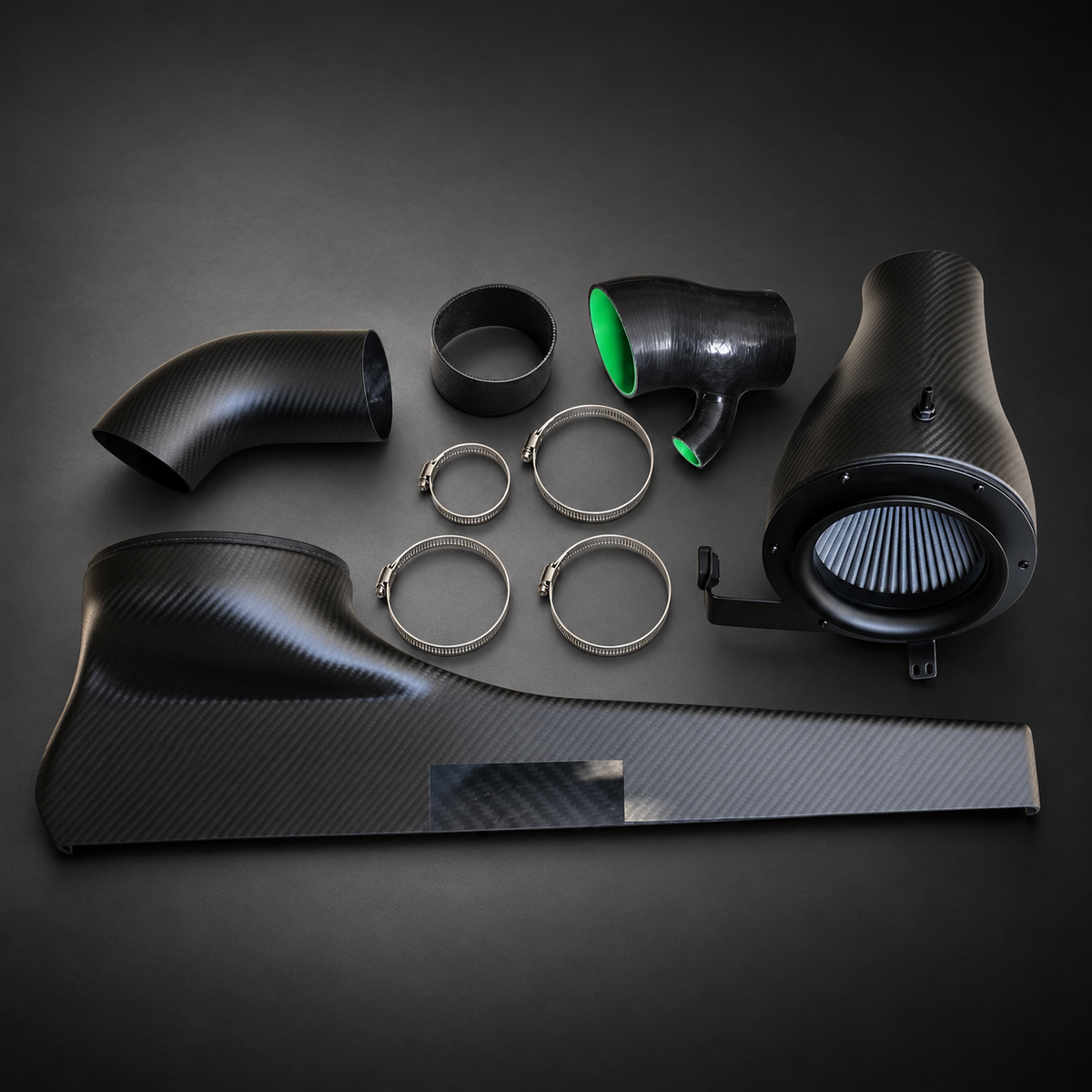VCTR Performance Audi S3 8Y / VW Golf R MK8 Carbon Fibre Intake System — Matte — studio view 2