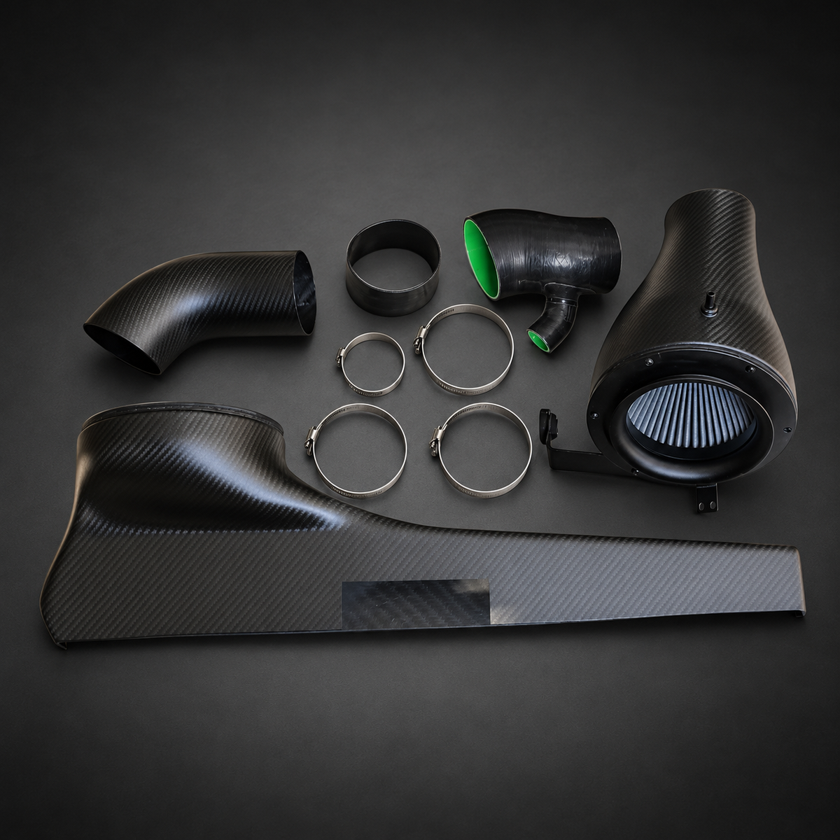 VCTR Performance Audi S3 8Y / VW Golf R MK8 Carbon Fibre Intake System — Matte — studio view 3