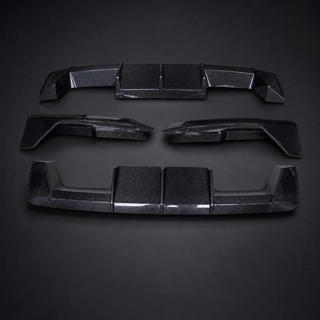 VCTR Performance BMW M3/M4 G80/G82 Carbon Fibre Rear Diffuser – front three-quarter view