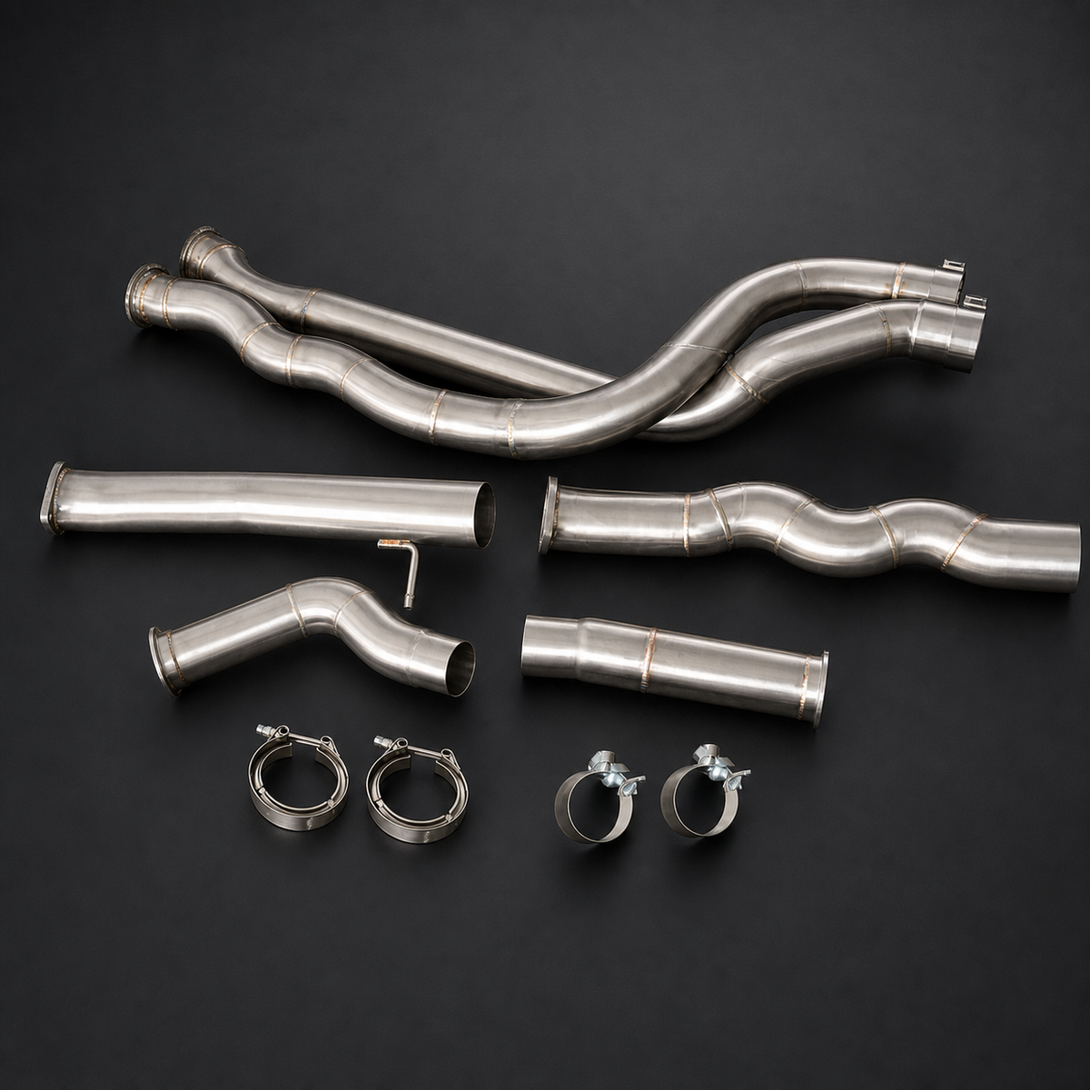 VCTR Performance BMW M2 Competition F87 Equal-Length Mid Pipe – front three-quarter view