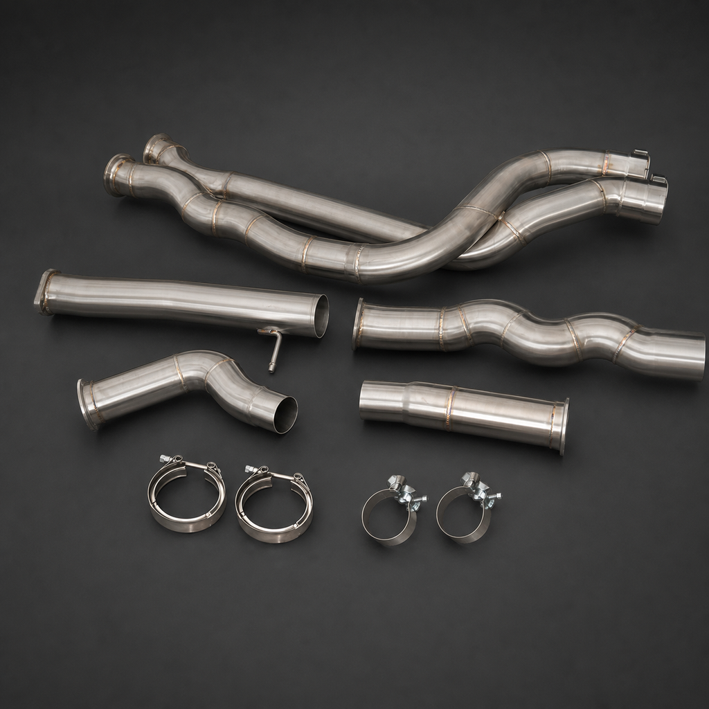 VCTR Performance BMW M2 Competition F87 Equal-Length Mid Pipe – side three-quarter view
