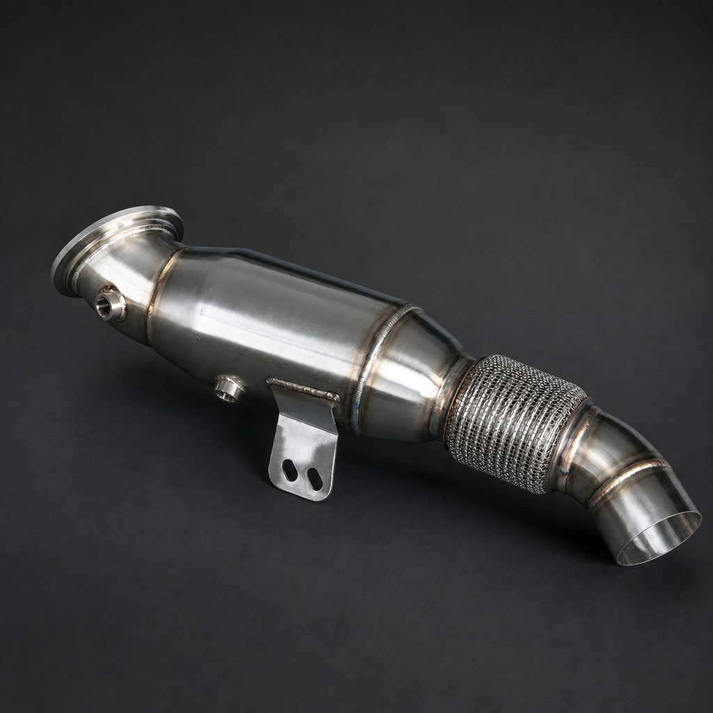VCTR Performance BMW M240i/340i/440i F-Series B58 5-inch Downpipe – side three-quarter view