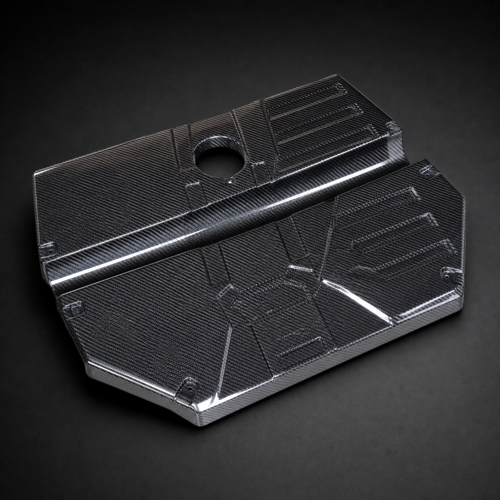 VCTR Performance BMW X3 M/X4 M F97/F98 LCI Dry Carbon Fibre Engine Cover – front three-quarter view