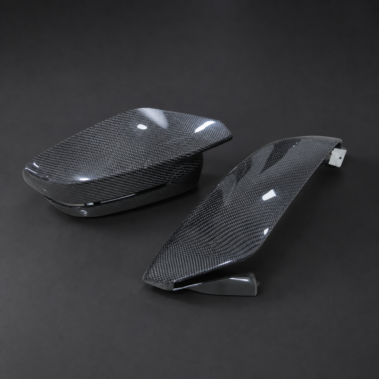 VCTR Performance BMW M3/M4 G80/G82/G83 RHD Dry Carbon Fibre Mirror Caps – side three-quarter view