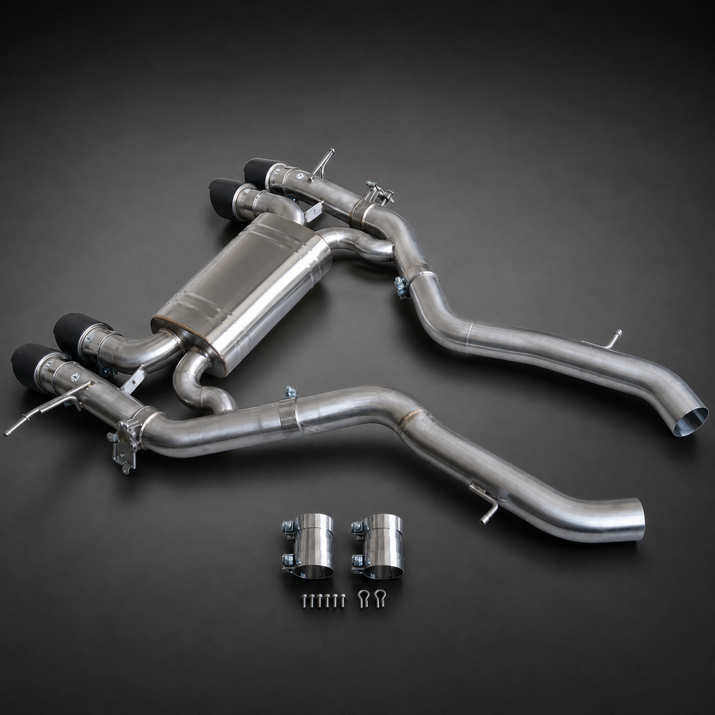 VCTR Performance BMW M2 G87 S58 Catback Exhaust – side three-quarter view