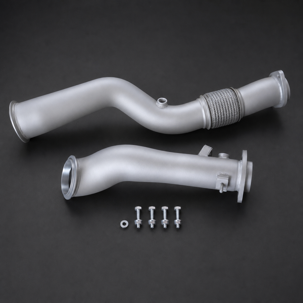 VCTR Performance BMW M2/M3/M4 G87/G80/G82 S58 Ceramic-Coated Downpipes – side three-quarter view