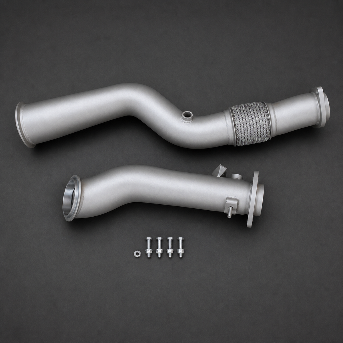 VCTR Performance BMW M2/M3/M4 G87/G80/G82 S58 Ceramic-Coated Downpipes – elevated top view
