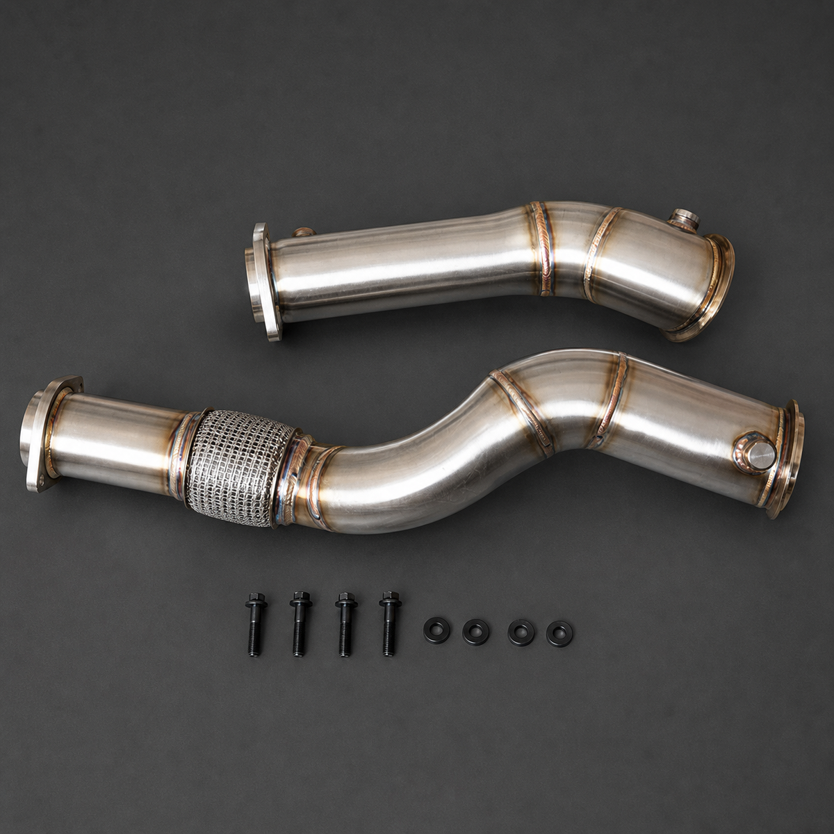 VCTR Performance BMW M2/M3/M4 G87/G80/G82 S58 Flex-Section Downpipes – elevated top view