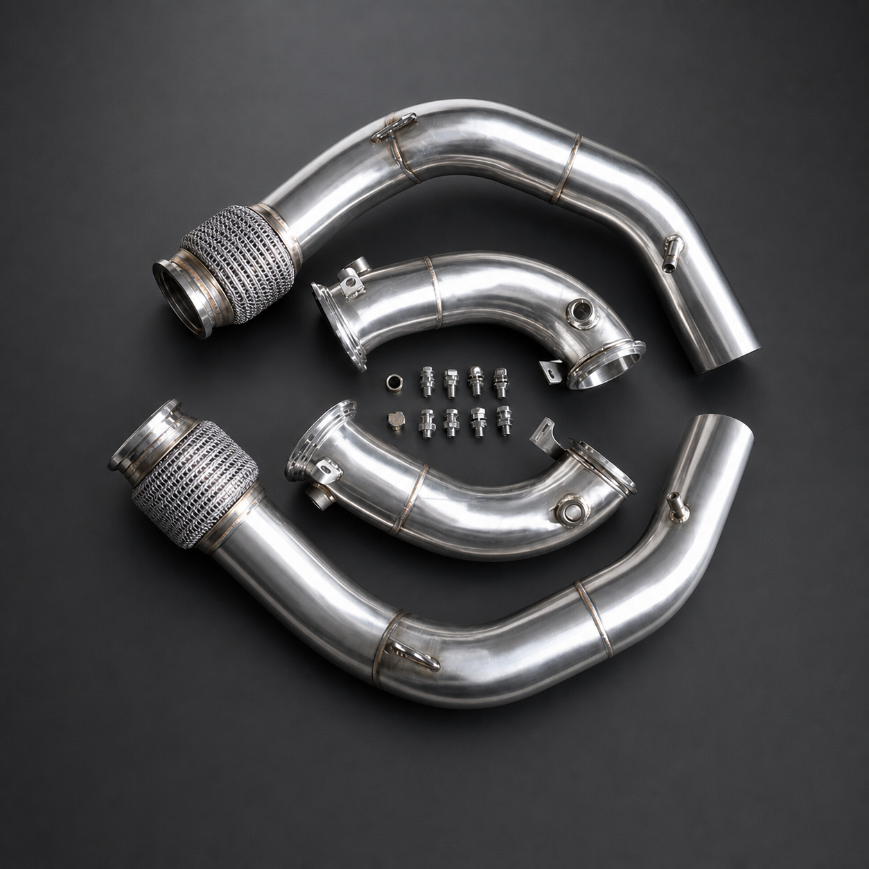 VCTR Performance BMW X5 M/X6 M F95/F96 S63 Downpipes – front three-quarter view
