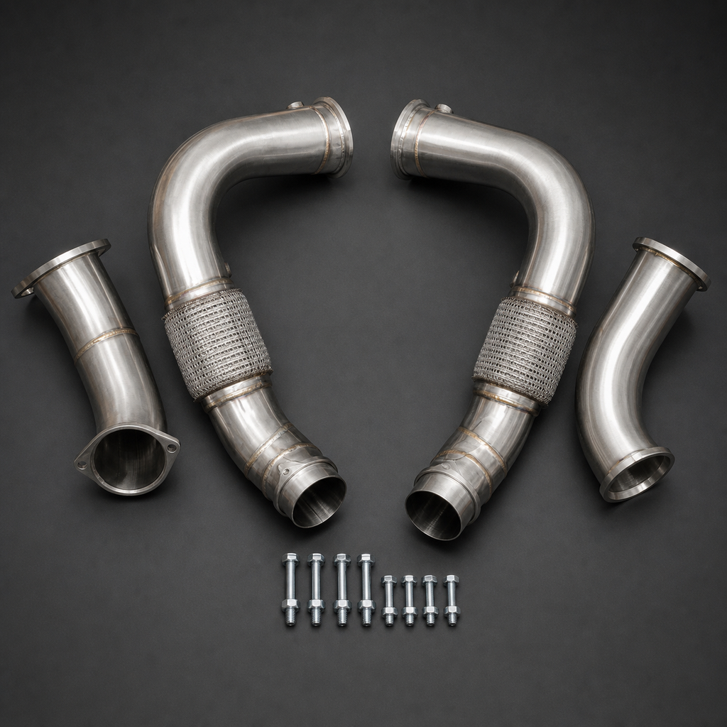 VCTR Performance BMW X5 M/X6 M S68 Downpipes – front three-quarter view