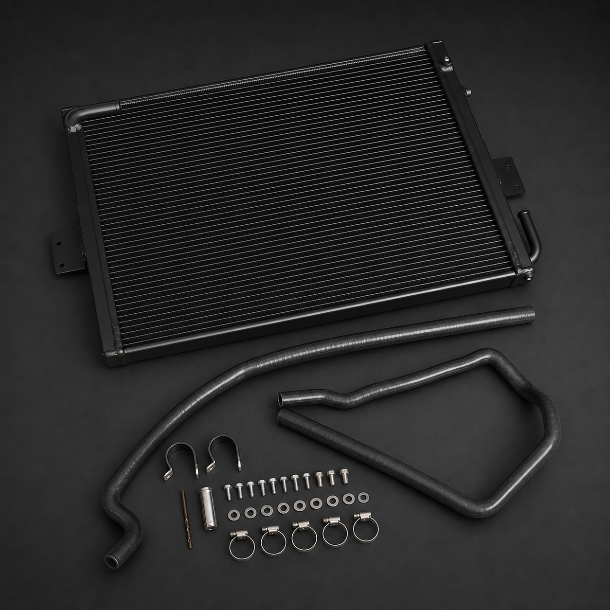 VCTR Performance Audi 3.0 TFSI EA837 Radiator — Black – front three-quarter view