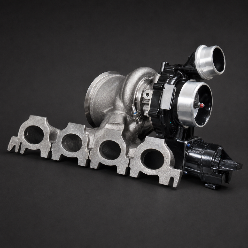VCTR Performance BMW B48 F/G-Series Ball-Bearing Turbocharger – side three-quarter view