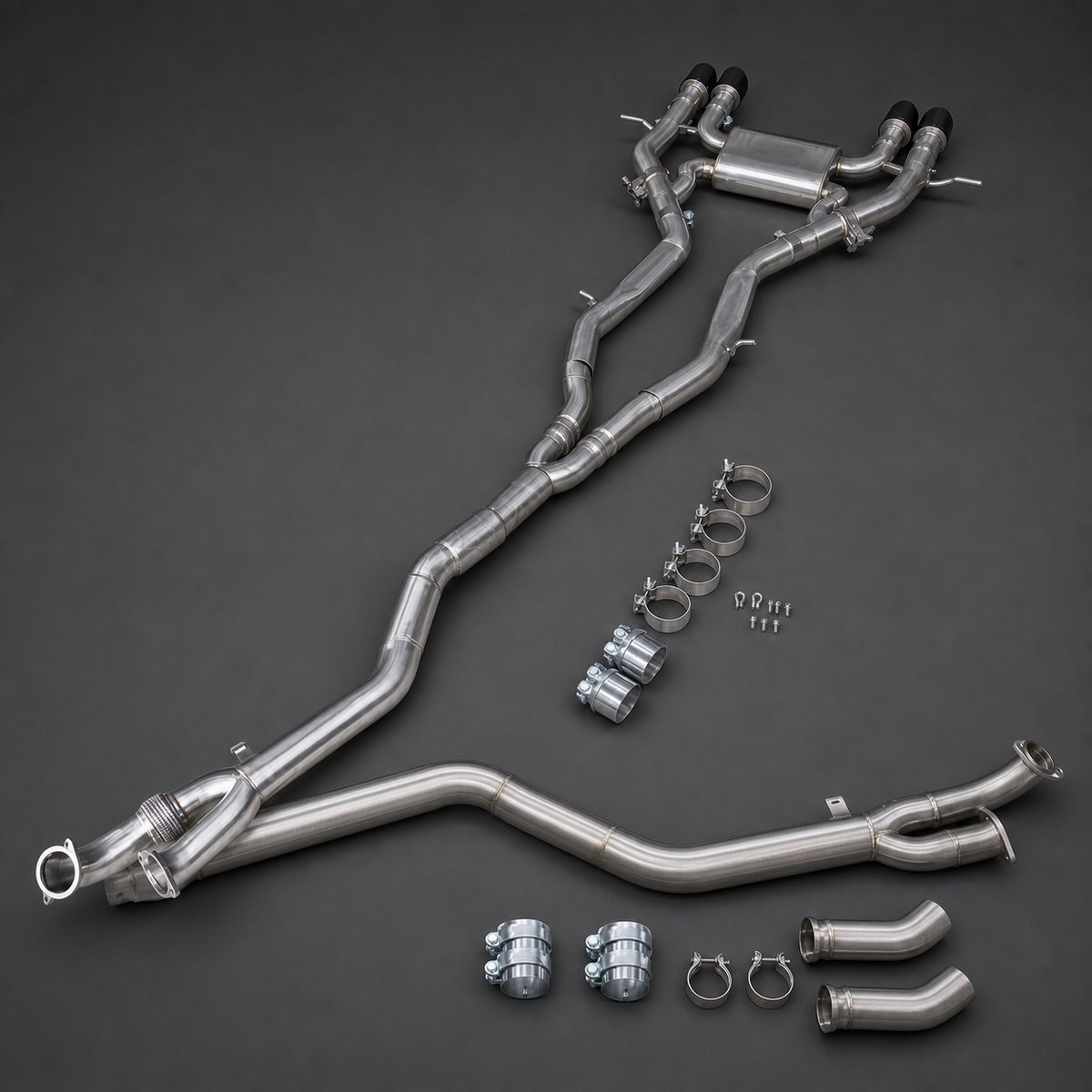 VCTR Performance BMW M2 G87 S58 One-Piece Mid Pipe – elevated top view