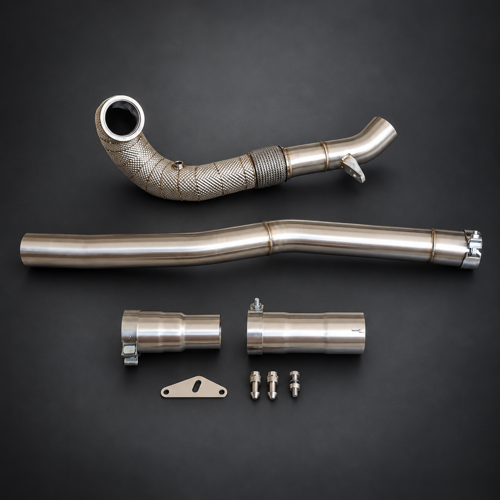 VCTR Performance Audi A3/S3 8V / VW Golf GTI/R MK7 3.5-Inch Downpipe Kit — Heat Shield — view 3