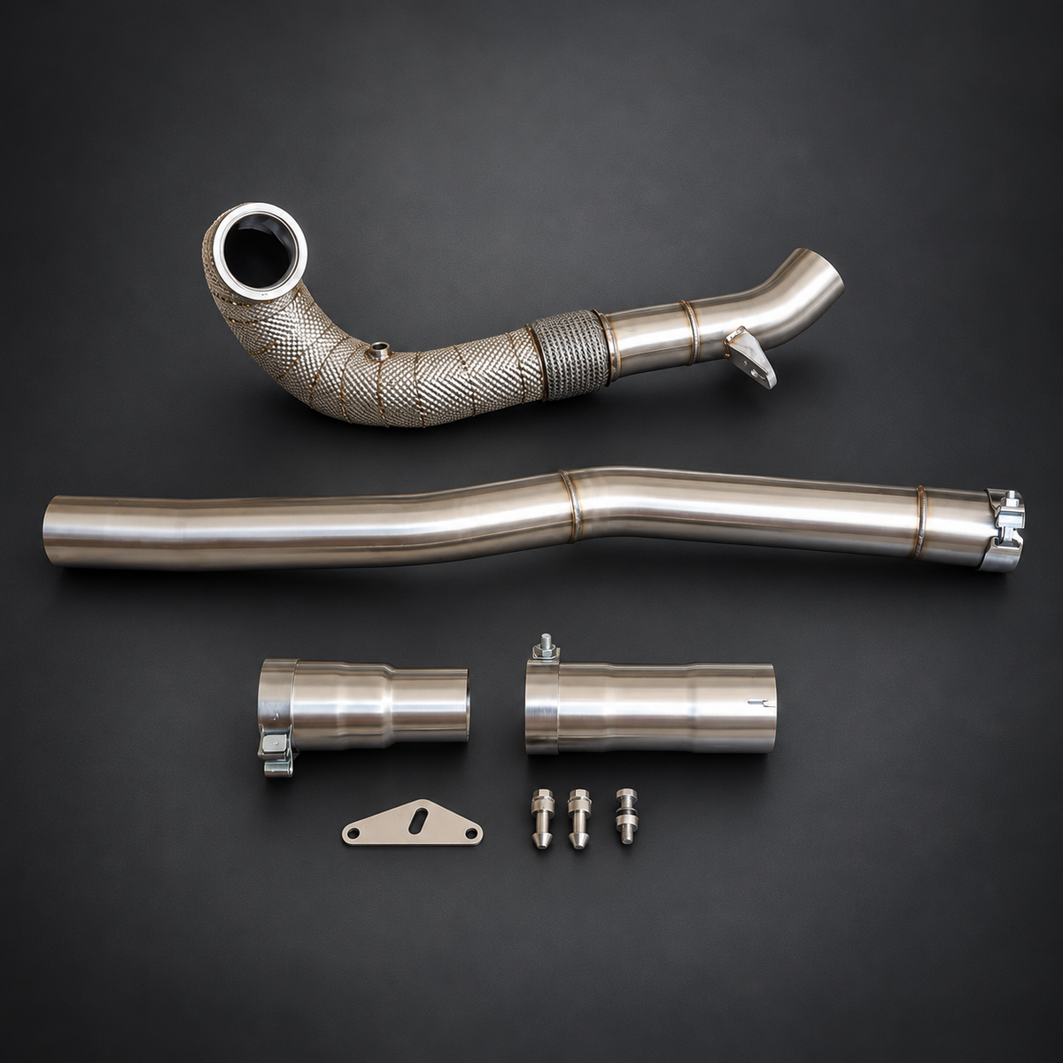 VCTR Performance Audi A3/S3 8V / VW Golf GTI/R MK7 3.5-Inch Downpipe Kit — Heat Shield — view 3