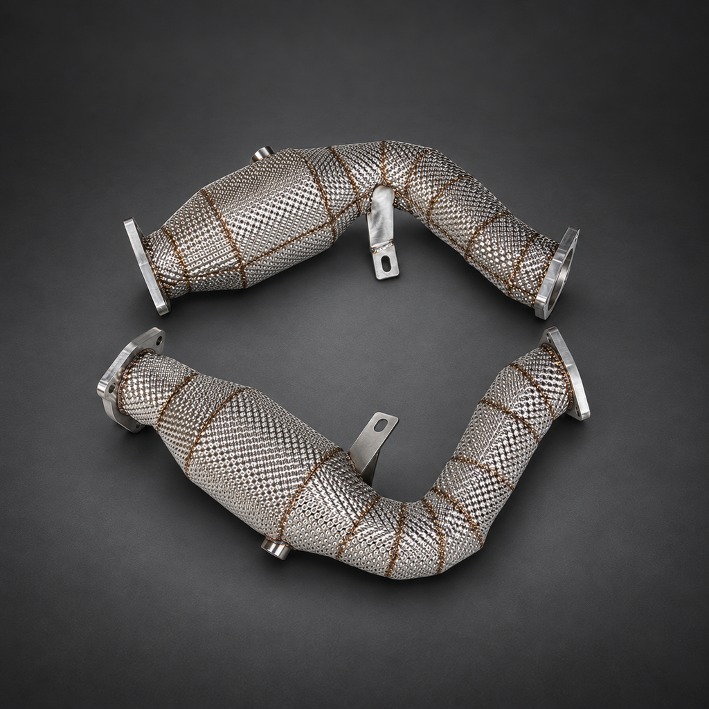 VCTR Performance Audi A5/Q5/S4/S5/SQ5 B8/B8.5 3.0 TFSI Catted Downpipes — Heat Shield — studio view 3