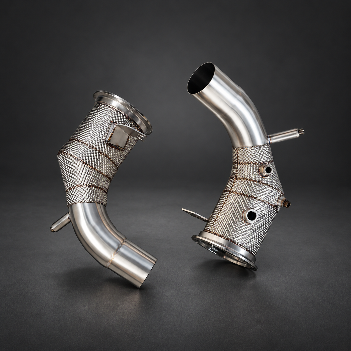 VCTR Performance Porsche 911 992 3.0L Catted Downpipe Kit — Heat Shield — studio view 1