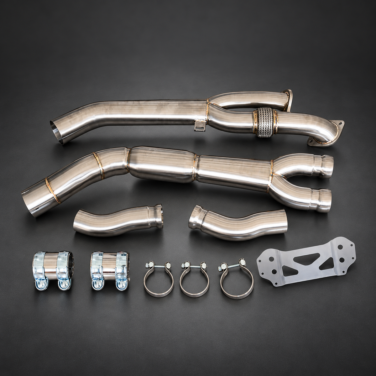 VCTR Performance BMW M3 G80 / M4 G82 S58 Resonated Mid Pipe — studio view 3