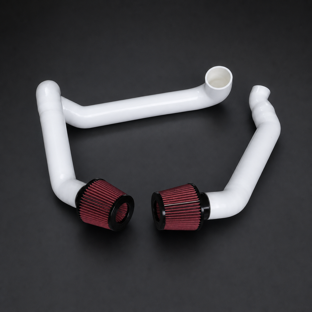VCTR Performance BMW M3/M4 G80/G82 S58 Front-Mount Intake System — White – side three-quarter view